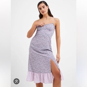 NWT French Connection Enora Sweetheart Midi Dress in Sheer Lilac Floral - 6